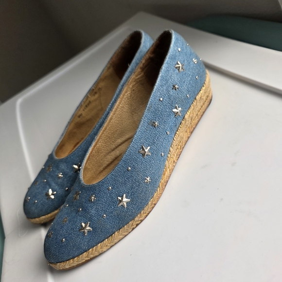 Vintage Stuart Weitzman Blue Jean Star Wedges Size 7.5 - Picture 1 of 9